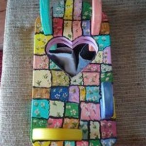 VINTAGE HANDMADE WOODEN DECORATIVE WITH HEART SHAPE MIRROR.